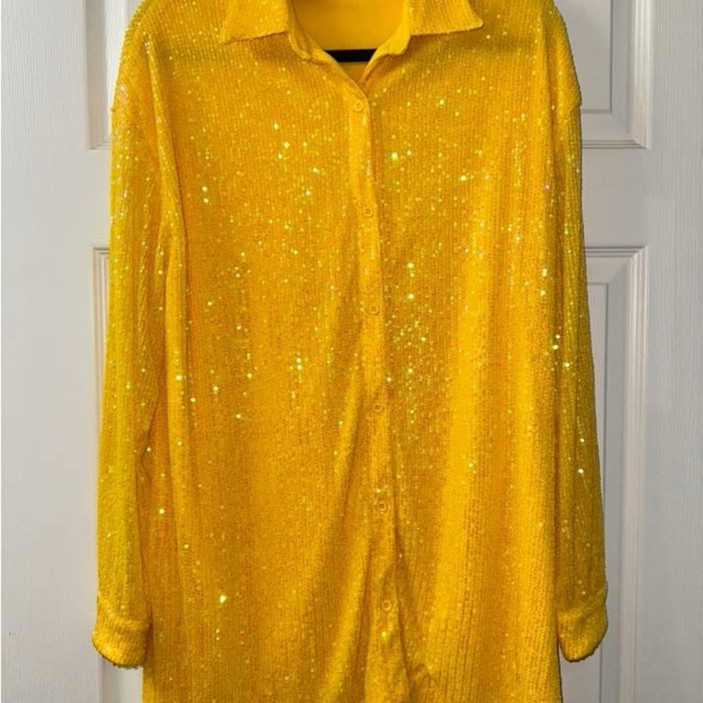 Anthropologie Dazzling Yellow Sequin Shirt